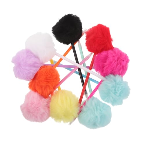 NUOBESTY 10 Stück Kuschelige Pom Pom Kugelschreiber mit Flauschigen Kappen Weicher Griff Flüssige Dekorative Schreibstifte für Schüler Schule Büro Kreative Schreibwaren von NUOBESTY