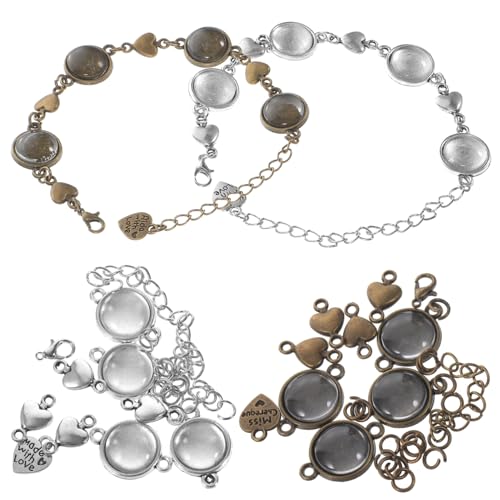 NUOBESTY 10 Stück Teiliges DIY Armband Herzförmige Legierungsfassung in Antikblau und Antiksilber Schmuckherstellung Zubehör für Frauen zum Selbermachen von Armbändern und Geschenkideen von NUOBESTY