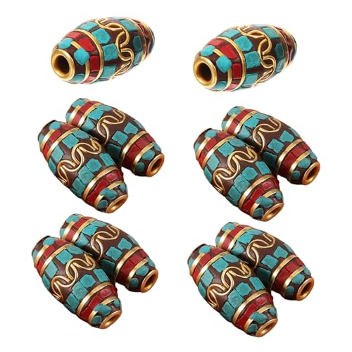 NUOBESTY 10 Stück Teiliges Tibetische Kupferperlen Handgefertigt mit Türkisfarbenen Einlagen Antike Spacer-perlen für DIY Schmuckherstellung für Armbänder Halsketten Ohrringe und von NUOBESTY