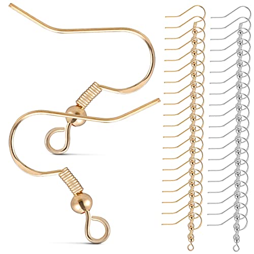 NUOBESTY 100 Paare Teiliges Ohrhaken für Ohrringherstellung Ergonomisch Leicht Poliert in Silber und Gold Transparenten Stoppern für DIY Schmuck und Besondere Anlässe Wie Hochzeit und von NUOBESTY