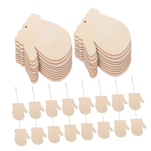 NUOBESTY 100 Sätze Weihnachtsanhänger aus Holz leere Holz Weihnachtsschmuckstücke Weihnachtshandschuhe Holzhandwerk Holzausschnitte für Handwerk unfertigte Holzhandwerkstags Hanfseil Khaki von NUOBESTY
