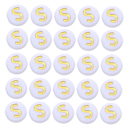 NUOBESTY 100 Stück Flache Runde Buchstabencharms DIY Acryl Gold Alphabetperlen für Schlüsselanhänger und Schmuckherstellung von NUOBESTY