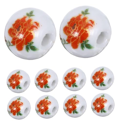 NUOBESTY 100 Stück Keramik Blumenperlen mit Großem Robuste Porzellan Schmuckperlen für DIY Armbänder Halsketten Vielseitige Handgefertigte Bastelperlen mit Blumenmuster von NUOBESTY