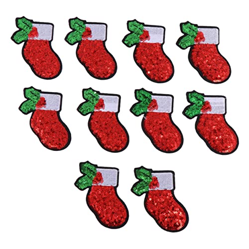 NUOBESTY 10Stücke Weihnachtsmotiv Pailletten Aufnäher Gestickte Applikationen für Kleidung Taschen und DIY Projekte Hochwertige Langlebige Stoffe für Festliche Dekorationen von NUOBESTY