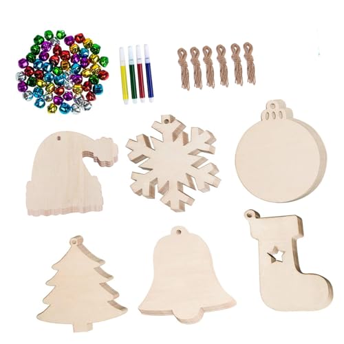 NUOBESTY 114 Stück Weihnachten Doodle Holzspäne Party Lametta Bausatz Kurt Tür weihnachtsbasteln mit kindern weihnachtsdeko Holzhandwerksdekoration Weihnachtsbaum -Ornamente Hanfseil von NUOBESTY