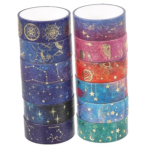 NUOBESTY 12 Rollen Sternenhimmel Washi Tape Set Dekoratives Klebeband für Scrapbooking Diy Journal und Geschenkverpackung für Kreative Projekte und Bastelideen von NUOBESTY
