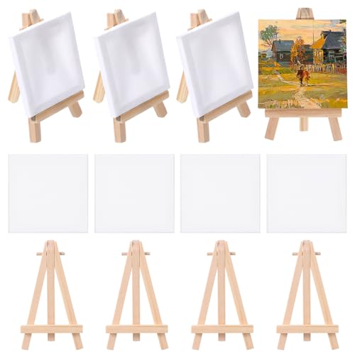 NUOBESTY 12 Sets Mit Mini- Und Staffelei-Set Kleine Quadratische Leinwände Leere Leinwände Künstlerstativ Tischhalter Ständer Zum Malen Basteln Für Kinder von NUOBESTY
