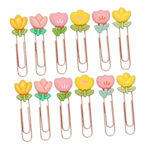 NUOBESTY 12 Stück Blume Lesezeichen Neuartige Büroklammern Papierbefestigungsstifte Blume Büroklammern Buch Büroklammer Stift Blumen-seitenmarkierungen Dekorative Metallpapierklammern Pvc von NUOBESTY