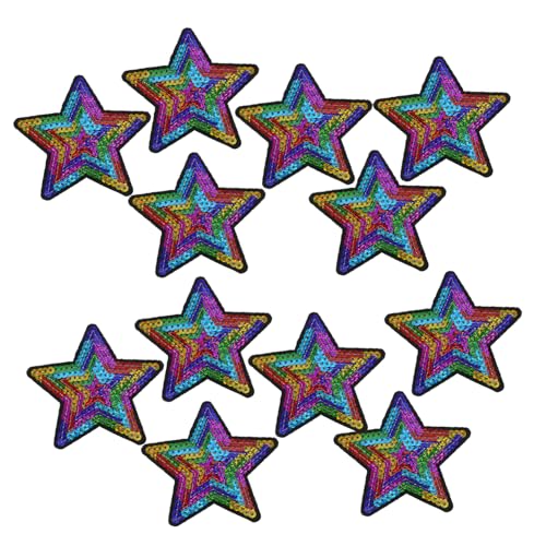 NUOBESTY 12 Stück Stickapplikation DIY-Flicken Jacken Dekoration aufnäher für jacken Aufnäher Sterne zum Aufbügeln Patches zum Aufnähen mit Sternen Stern-Stickpatch Heißschmelzkleber von NUOBESTY