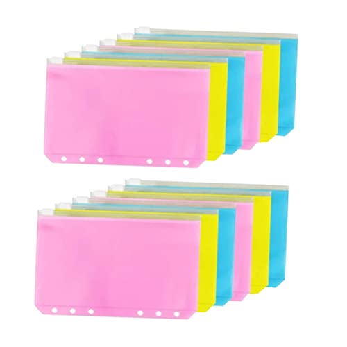 NUOBESTY 12 Stück Teiliges Farbige PVC Reißverschlusstaschen mit Löchern für Notizbuch Ordner Transparente Dokumententaschen für Schule Büro und Reisen von NUOBESTY