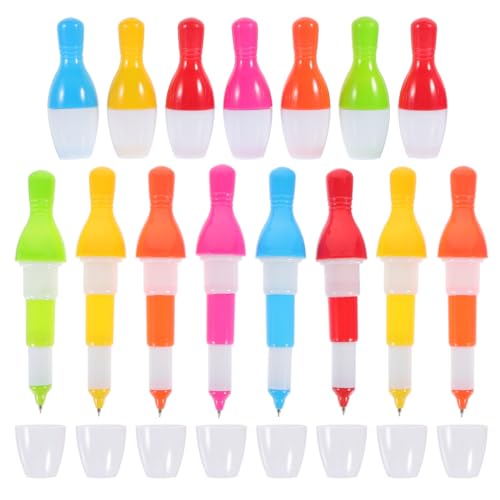 NUOBESTY 15 Stück Bowling-Kugelschreiber, Kugelschreiber Mini-Bowling-Stift Cartoon Einziehbarer Kugelschreiber Neuheit Signierstifte Für Schule Büro Schreibwaren (Gemischte Farben) von NUOBESTY