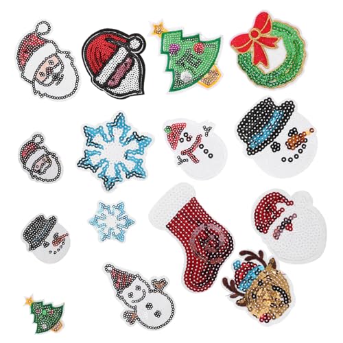 NUOBESTY 15 Stück Teiliges Weihnachtsstickerei Schneeflocken und Santa Claus Aufbügler Paillettenverzierte Stoffflicken für DIY Kleidung Rucksäcke Hüte Einfache Anwendung Vielseitig für NUOBESTY 15 Stück Teiliges Weihnachtsstickerei Schneeflocken und Santa Claus Aufbügler Paillettenverzierte Stoffflicken für DIY Kleidung Rucksäcke Hüte Einfache Anwendung Vielseitig für von NUOBESTY