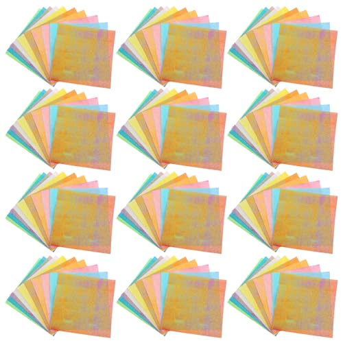 NUOBESTY 150 Stück Farben Schimmerndes Irideszentes Faltpapier Quadratische Blätter für Diy Dekoration Scrapbook und Bastelprojekte von NUOBESTY
