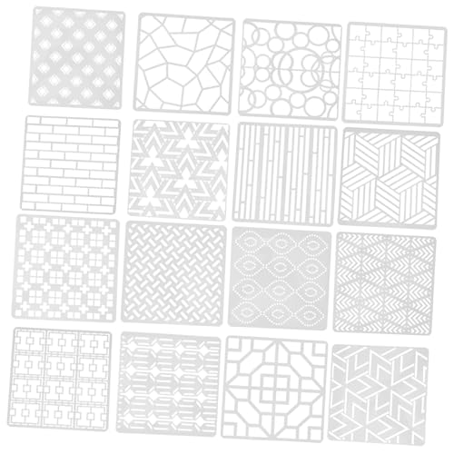 NUOBESTY 16 Stck. Teiliges Wiederverwendbare Geometrische Malvorlagen Schablonen für DIY Kunstprojekte Kompatibel mit Verschiedenen Oberflächen für Wandgestaltung und Bastelarbeiten von NUOBESTY