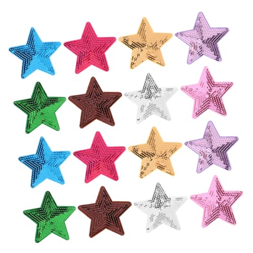 NUOBESTY 16 Stück Fünfzackige Stern Pailletten Aufnäher Bügelbare und Bestickte Flicken für Kleidung Mützen und Jeans für Diy Bastelprojekte und Reparaturen von NUOBESTY