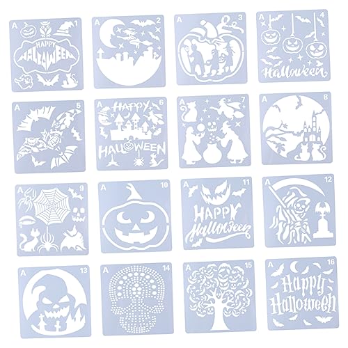 NUOBESTY 16 Stück Teiliges Halloween Malschablonen Langlebigem Wiederverwendbar Vielseitig für Zeichnen Malen Scrapbooking Basteln und Wanddekoration für DIY Projekte von NUOBESTY