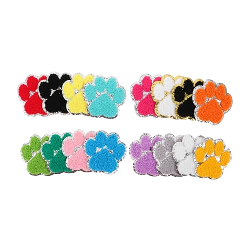 NUOBESTY 16 Stück Teiliges Silberrand Pfotenabdruck Bügelbilder Hund Katze Aufnäher Cartoon Stil DIY Textil Applikationen für Kleidung Taschen Hüte Einfache Anwendung ohne Nähen von NUOBESTY