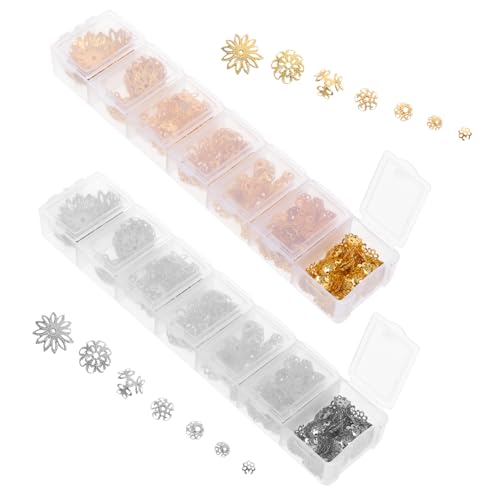 NUOBESTY 2 Boxen Blumenperlenkappen Boxen Schmuck DIY Spacer Abstandsperlen für Armbänder Halsketten Basteln Zubehör Gold Silberfarben Langlebig Rostfrei von NUOBESTY