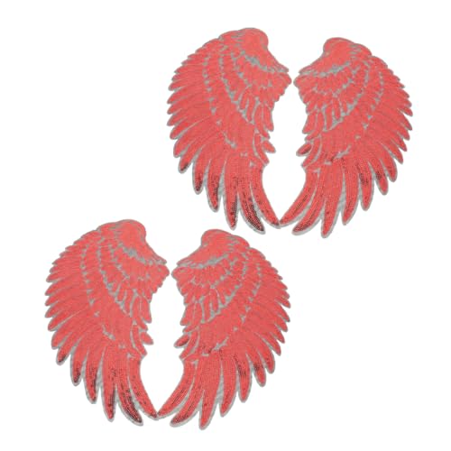 NUOBESTY 2 Paare Glitzernde Flügel Patches mit Selbstklebender Rückseite Aufbügler und Aufnäher für Kleidung Taschen und Party Dekorationen Rot Hochwertige Stickerei für Diy Projekte von NUOBESTY