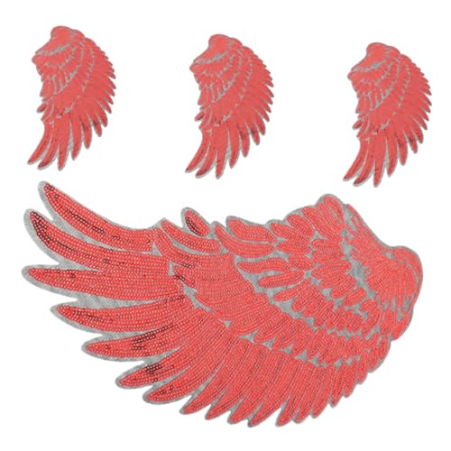 NUOBESTY 2 Paare Selbstklebende Glitzer Flügel Patches für Diy Kleidung und Rucksäcke Rote Dekorative Stoff Applikationen zum Aufbügeln oder Nähen für Outfits und Accessoires von NUOBESTY