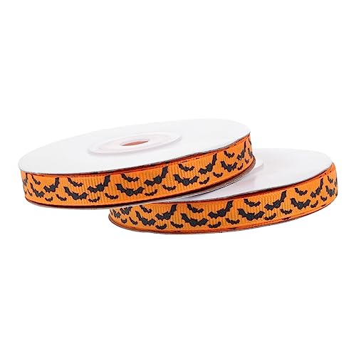 NUOBESTY 2 Rollen Halloween Dekoband Breit Polyester Schleifenband mit Orangefarbenem Fledermaus Strapazierfähiges Geschenkband für Festliche Verpackungen und DIY Bastelarbeiten von NUOBESTY