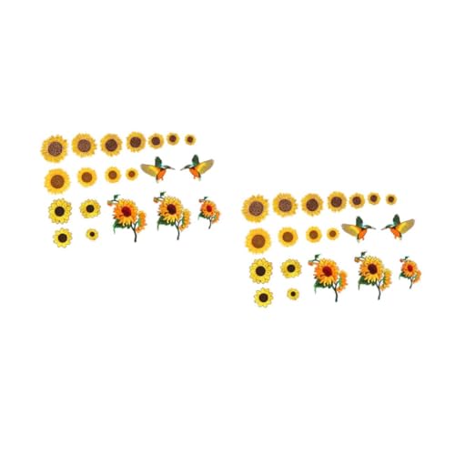 NUOBESTY 2 Sätze Sonnenblumen Tuch Aufkleber Flecken Kleiderflicken Gestickte Aufnäher Sonnenblumen-aufkleber Nähen Hosenflicken Sonnenblumenfeld Stoff Patch Colorful Polyester 20 Stück * 2 von NUOBESTY