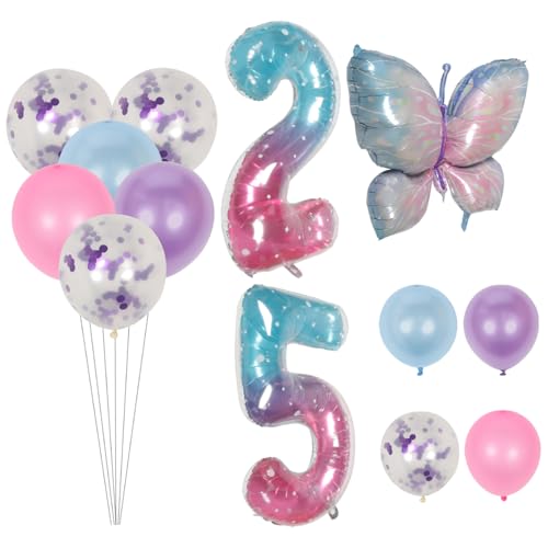 NUOBESTY 2 Sätze Zahlen-ballon-set Aus Aluminiumfolie Mit Blauen Und Violetten Schmetterlingen Alles Zum Geburtstag Luftballons Alles Zum 25. Geburtstagsballon Kind Mädchen Requisiten von NUOBESTY