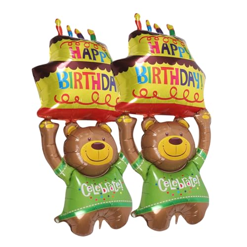 NUOBESTY 2 Stück Bär Halten Kuchen Folienballons Niedliche Tierballons für Geburtstagsfeiern und Partydekorationen für Kindergeburtstage und Feiern von NUOBESTY