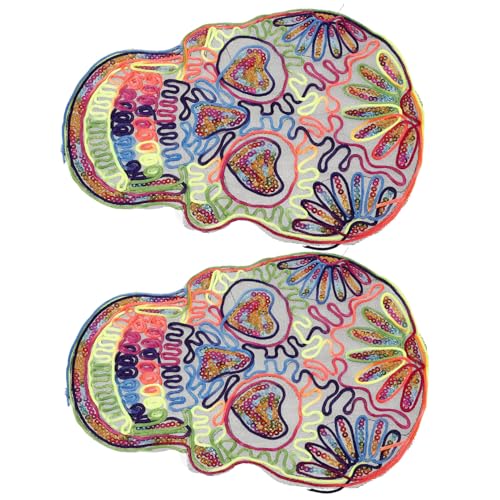 NUOBESTY 2 Stück Dekorative Skull Aufnäher Handgemachte Bunte Patches für Kleidung Diy Accessoires für Jacken und Kostüme Vielseitig Einsetzbar und Einfach zu Handhaben von NUOBESTY