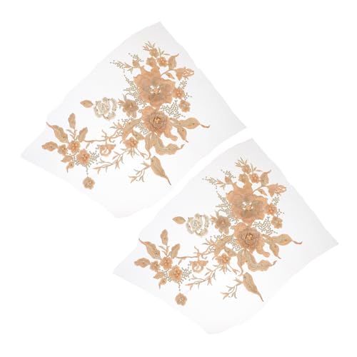 NUOBESTY 2 Stück Dekorative Spitzenabziehbilder Blumenflecken aufbügeln Applikation mit Blumenstickerei gestickte Blumenapplikationen bestickte Aufnäher für Kleidung Kunststoff Golden von NUOBESTY