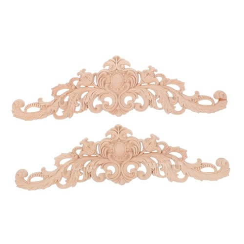NUOBESTY 2 Stück Holzornamente Möbel Unbemalte Holzapplikationen Vintage Holzverzierungen für DIY Möbeldesign Retro Holzdekals für Zuhause und Schrankdeko von NUOBESTY