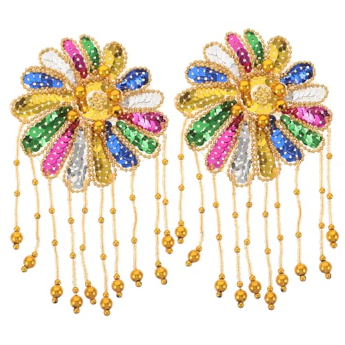 NUOBESTY 2 Stück Sequin Blumen Quasten Schulterpolster Handgefertigte Goldfarbene Pailletten Applikationen mit Troddeln Kleidung Accessoires für Bühne Kostüm Cosplay und Karneval von NUOBESTY