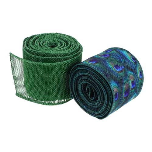 NUOBESTY 2 Stück Teiliges Set Grüne Polyester Dekobänder mit Drahtkante Pfauenfeder Design Formbare Geschenkverpackungs und Blumenarrangementbänder für Weihnachts und Heimdeko NUOBESTY 2 Stück Teiliges Set Grüne Polyester Dekobänder mit Drahtkante Pfauenfeder Design Formbare Geschenkverpackungs und Blumenarrangementbänder für Weihnachts und Heimdeko von NUOBESTY