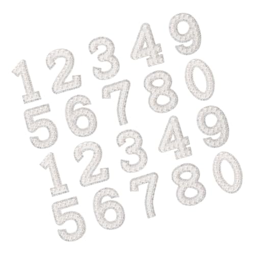 NUOBESTY 20 Stück Aufnäher Zum Aufbügeln Für Kleidung Strass Zum Aufbügeln Von Zahlen Vliesstoff Kunststoff Weiße Zahlen Aufnäher Zum Aufbügeln Buchstaben Und Zahlen von NUOBESTY