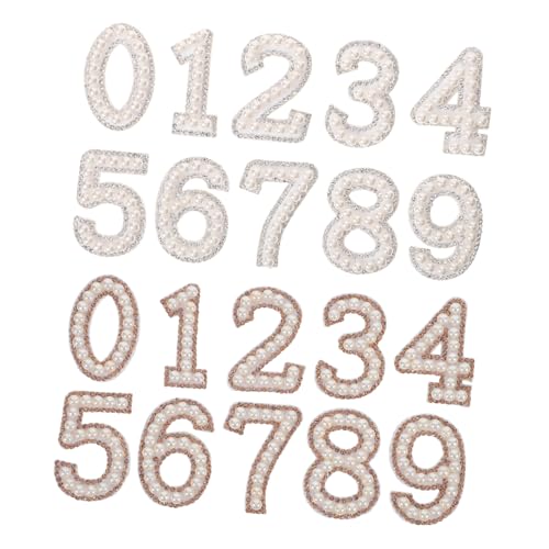 NUOBESTY 20 Stück Digitale Bügelaufkleber Zahlenpatches Perlnummer Charme Strassnummer Applikation Glitzer -Perlennummernaufkleber Perlennummern-Patches Applikationspatch aufnähen Vlies von NUOBESTY