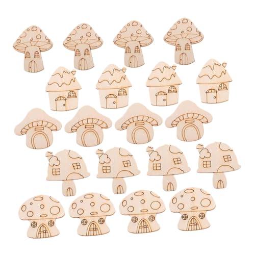 NUOBESTY 20 Stück Pilzholzspäne Holzausschnitte Basteln Leere Holzdekorationen Leere Naturholzscheiben Holzhandwerksscheiben Holzschmuck Zum Bemalen Unbehandelte Naturholzscheiben Beige von NUOBESTY