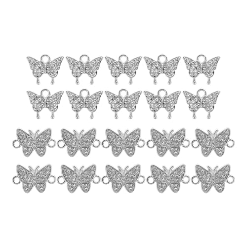 NUOBESTY 20 Stück Schmetterlingsverbinder und Strass-Schmetterlingsanhänger, Strassperlen, Schmetterlinge, Verbindungsverbinder, Anhänger für die Schmuckherstellung, Charms, DIY NUOBESTY 20 Stück Schmetterlingsverbinder und Strass-Schmetterlingsanhänger, Strassperlen, Schmetterlinge, Verbindungsverbinder, Anhänger für die Schmuckherstellung, Charms, DIY von NUOBESTY