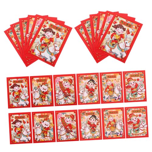 NUOBESTY 20 Stück Teiliges Chinesische Stil Umschläge Jahr Des Pferdes Rote Geldumschläge mit Glücksgott Motiv für Frühlingsfest Geburtstag Hochzeit Stabile Papierqualität Stilvolle von NUOBESTY