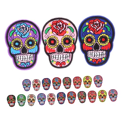 NUOBESTY 22 Stück Teiliges Skull Aufnäher Bestickte Punk Kleidung Patches mit Starkem Kleber Vielseitig für Jacken Jeans Rucksäcke Hüte Diy Textil Applikationen Individuell Gestaltbar von NUOBESTY