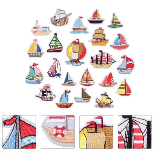 NUOBESTY 23 Stück Teiliges Gestickter Segelboot Aufnäher Selbstklebend Bügeln Dekorative Applikationen für Kleidung Jeans Taschen Vielseitig Einsetzbar zur Reparatur und Gestaltung von NUOBESTY
