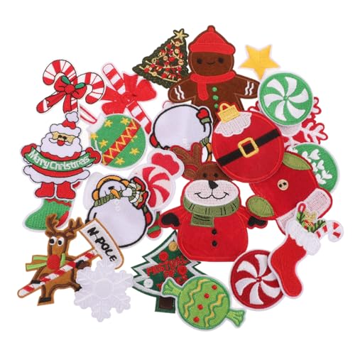 NUOBESTY 23Stücke Weihnachts Stickerei Patches Zum Aufbügeln Und Aufnähen Schneemann Und Weihnachtsbaum Applikationen Für DIY Kleidung Und Winterdekoration von NUOBESTY