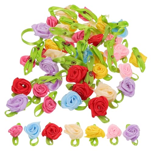 NUOBESTY 250 Stück Mini Satinband Rosen mit Blättern Diy Kunstblumen für Hochzeiten Bastelprojekte und Dekorationen für Crafting und Event Dekorationsbedarf von NUOBESTY