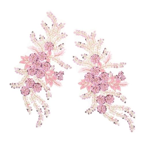 NUOBESTY 2Stücke Stickapplikationen für DIY Nähprojekte Rosa Pailletten Spitzenapplikationen für Kleider Jeans und Hochzeitsfeiern Stickerei für Designs von NUOBESTY