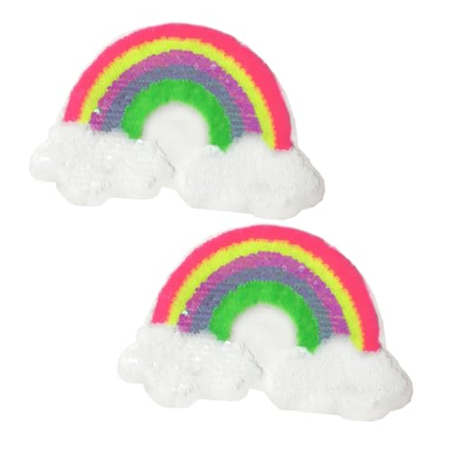 NUOBESTY 2stücke Regenbogen Wende-pailletten Aufnäher Doppelseitige Farbwechsel-patches Für Kleidung Stoffe Und -projekte Glänzende Sequin-stickerei Applikationen von NUOBESTY