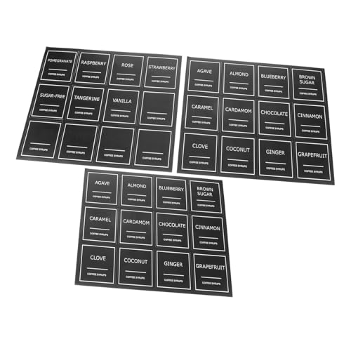 NUOBESTY 3 Blätter Kaffeeetiketten PVC Aufkleber für Kaffee Sirup Minimalistische Küchenbeschriftungen für Flaschen und Behälter Wiederverwendbar und Stark Haftend von NUOBESTY
