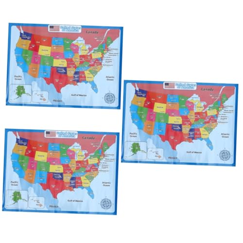 NUOBESTY Geographie Poster 3 Blatt Usa-Kartenplakat Us-Karte Usa-Karte Für Spielzimmer Dekoration Zubehör Cartoon-Zubehör Produkte Zum Dekorieren Von Synthetischem Papier von NUOBESTY
