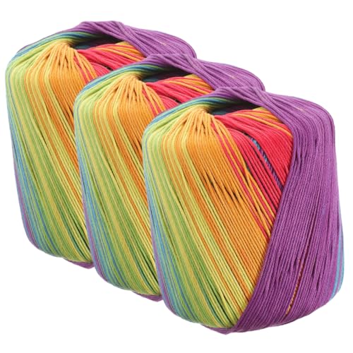 NUOBESTY 3 Rollen Baumwollgarn Farbverlauf Regenbogen Segmente Weiches Häkel Strickgarn für DIY Handarbeiten Vielseitiges Garnzubehör für Pullover Schals Hüte und Dekorationen von NUOBESTY