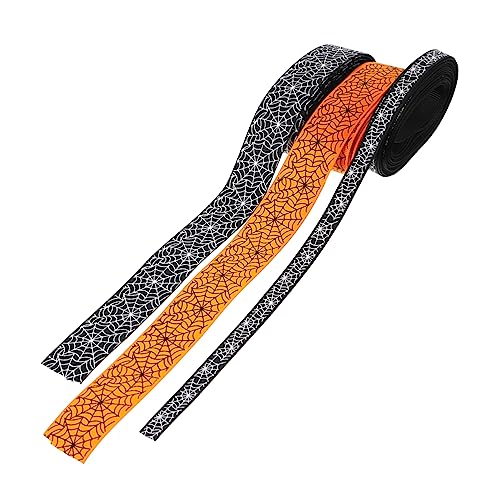 NUOBESTY 3 Rollen Halloween Ripsband Yards Schwarz Orange mit Spinnenmuster Dekoratives Geschenkband für Halloween Feiern Wiederverwendbar und Vielseitig Einsetzbar von NUOBESTY