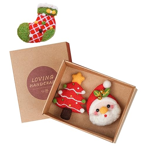 NUOBESTY 3 Sätze Weihnachts DIY Broschen und Haarklammern Filznadel Set mit Filzwolle Zubehör Kinderfreundliches Bastelmaterial für Trockenfilzen Weihnachtsdeko und Geschenkideen von NUOBESTY