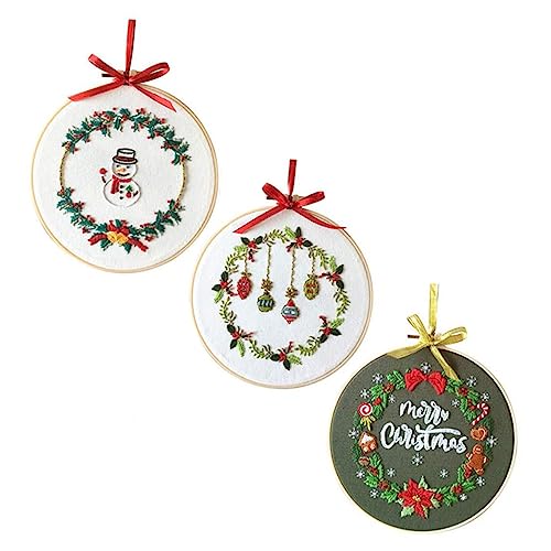 NUOBESTY 3 Sätze Weihnachtskreuzstich Bausatz Für Armbänder Aus Tonperlen Stickmuster Gestempeltes Stickset Stickpackungen Aus Wolle Stickerei Stoff Stichkissen Bausätze Stich-kits Plastik von NUOBESTY